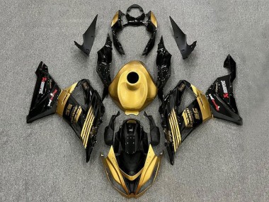 Best 2013-2018 Kawasaki ZX6R Motorcycle Fairings - Gold Glossy Black