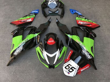 Best 2013-2018 Kawasaki ZX6R Motorcycle Fairings - Green Black Red White Motocard 66