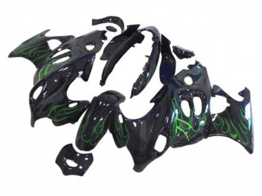 Best 2004-2006 Suzuki GSX600F/GSX750F Motorcycle Fairings - Glossy Black Green Flame