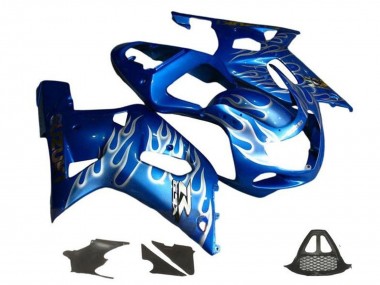 Best 2000-2002 Suzuki GSXR1000 Motorcycle Fairings - Blue White Flame