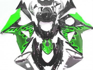 Best 2009-2016 Suzuki GSXR 1000 Motorcycle Fairings - Glossy Black Green Flame