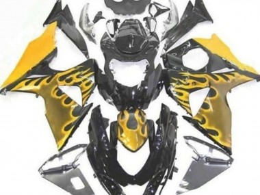 Best 2009-2016 Suzuki GSXR 1000 Motorcycle Fairings - Glossy Black Yellow Flame