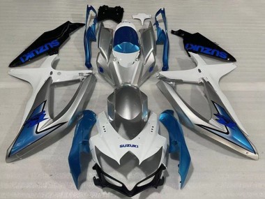Best 2008-2010 Suzuki GSXR 600 / GSXR 750 Motorcycle Fairings - White Silver Light Blue Black