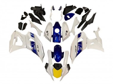 Best 2021-2024 Yamaha YZF R7 Motorcycle Fairings - White Yellow Blue Stripe