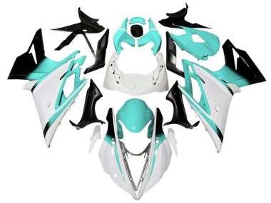 Best 2013-2016 Triumph Daytona 675 Triple Motorcycle Fairings - White Turquoise Blue Glossy Black