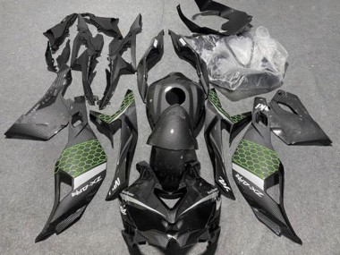 Best 2019-2025 Kawasaki ZX4R ZX-4RR Motorcycle Fairings - Faux Carbon Fiber Green Grey