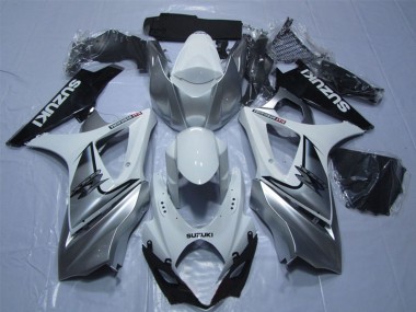 Best 2007-2008 Suzuki GSXR 1000 Motorcycle Fairing - White Silver Black