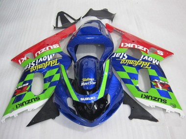 Best 2001-2003 Suzuki GSXR 600 Motorcycle Fairings - Blue Green Red Telefumica MoviStar
