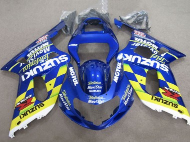 Best 2001-2003 Suzuki GSXR 600 Motorcycle Fairings - Blue Yellow Telefumica MoviStar