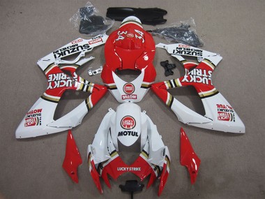 Best 2006-2007 Suzuki GSXR 600 Motorcycle Fairings - White Red Lucky Strike Motul