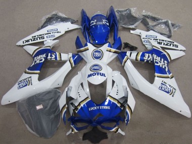 Best 2008-2010 Suzuki GSXR 600 Motorcycle Fairings - White Blue Lucky Strike Motul