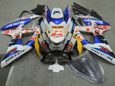 Best 2008-2010 Suzuki GSXR 600 Motorcycle Fairings - White Blue Orange Alstare Dark Dog