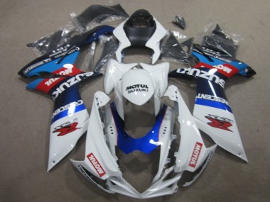 Best 2011-2024 Suzuki GSXR 750 Motorcycle Fairings - White Blue Motul