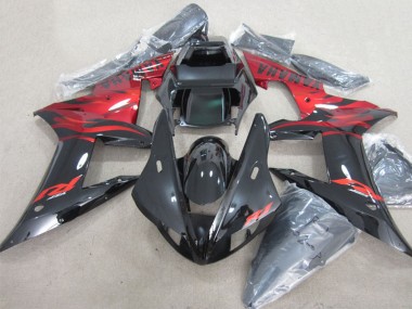 Best 2002-2003 Yamaha YZF R1 Motorcycle Fairings - Glossy Black Red Flame