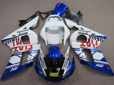 Best 1998-2002 Yamaha YZF R6 Motorcycle Fairings - White Blue Red Fiat Michelin Motul 46