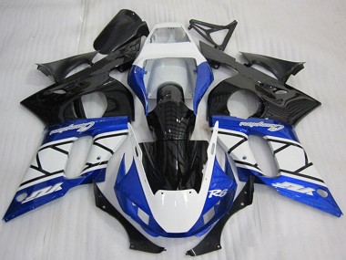 Best 1998-2002 Yamaha YZF R6 Motorcycle Fairing - White Blue Glossy Black Champions