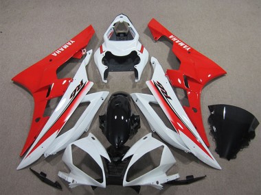 Best 2006-2007 Yamaha YZF R6 Motorcycle Fairing - White Red Glossy Black