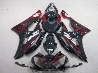 Best 2006-2007 Yamaha YZF R6 Motorcycle Fairings - Glossy Black Red Flame