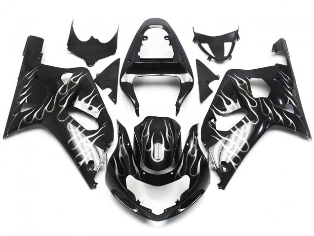 01-03 Black and White Gloss Flame GSXR 600-750 Fairings 01-03 Black and White Gloss Flame GSXR 600-750 Fairings