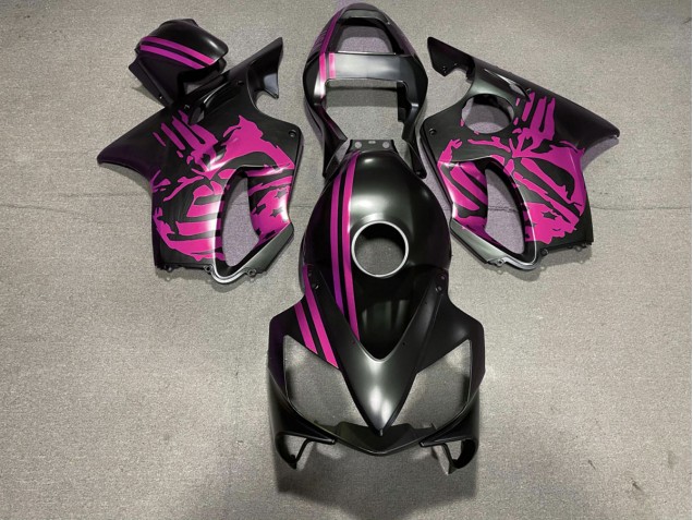 01-03 Matte Black & Pink Skull CBR600 F4i Fairings 01-03 Matte Black & Pink Skull CBR600 F4i Fairings
