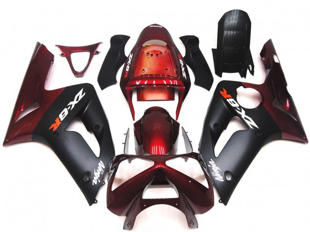 03-04 Matte Black and Maroon ZX6R Fairings 03-04 Matte Black and Maroon ZX6R Fairings