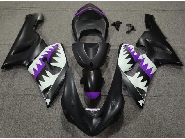 05-06 Matte Black and Purple Shark ZX6R Fairings 05-06 Matte Black and Purple Shark ZX6R Fairings
