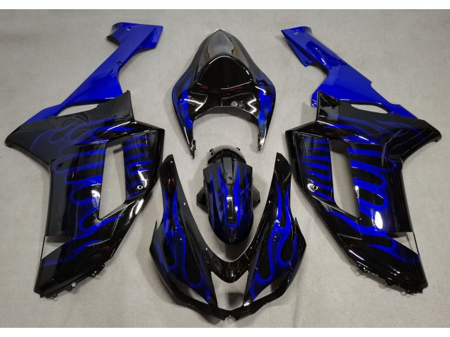 07-08 Gloss Black & Blue Flame ZX6R Fairings 07-08 Gloss Black & Blue Flame ZX6R Fairings