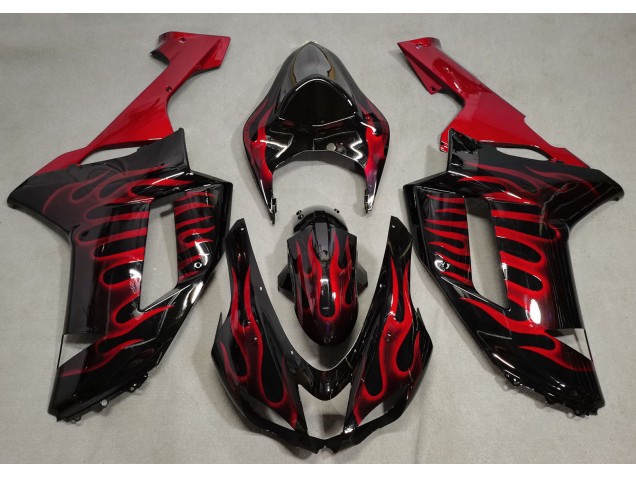07-08 Gloss Black & Red Flame ZX6R Fairings 07-08 Gloss Black & Red Flame ZX6R Fairings