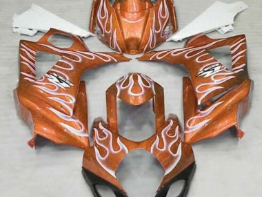 07-08 Gloss Orange and White Flame GSXR 1000 Fairings