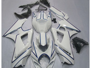 07-08 Gloss White Blue Pin Stripe GSXR 1000 Fairings