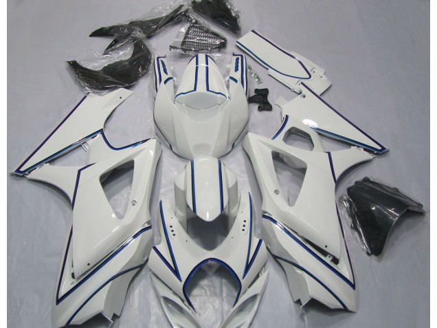 07-08 Gloss White Blue Pin Stripe GSXR 1000 Fairings 07-08 Gloss White Blue Pin Stripe GSXR 1000 Fairings