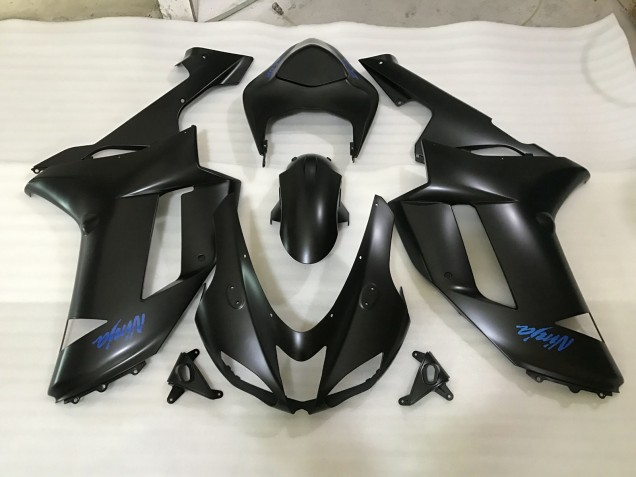 07-08 Matte Black & Blue Logo ZX6R Fairings 07-08 Matte Black & Blue Logo ZX6R Fairings