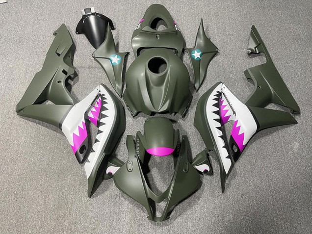 07-08 Matte Green & Pink Shark CBR600RR Fairings 07-08 Matte Green & Pink Shark CBR600RR Fairings