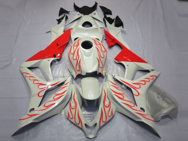 07-08 Red Flame on White CBR600RR Fairings 07-08 Red Flame on White CBR600RR Fairings