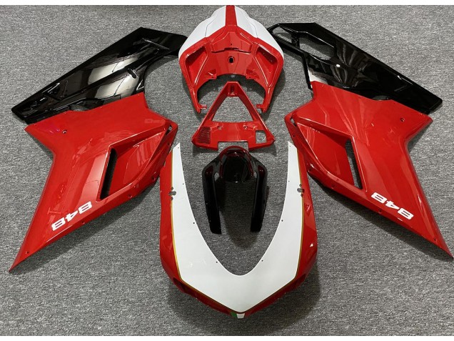 07-14 Gloss Red & White (848 Sticker) Ducati 848 1098 1198 Fairings