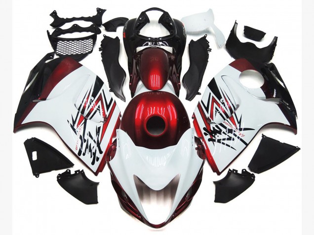 08-20 Gloss White with Deep Red Custom GSXR 1300 Hayabusa Fairings 08-20 Gloss White with Deep Red Custom GSXR 1300 Hayabusa Fairings