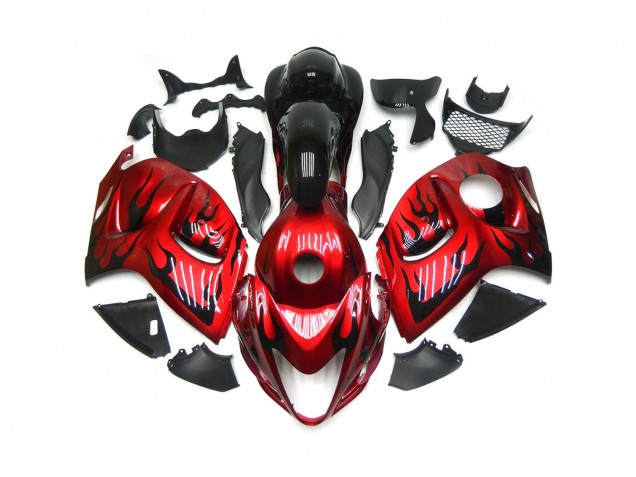 08-20 Vibrant Red with Black Flames GSXR 1300 Hayabusa Fairings 08-20 Vibrant Red with Black Flames GSXR 1300 Hayabusa Fairings