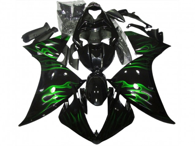 09-11 Black & Green Flame R1 Fairings 09-11 Black & Green Flame R1 Fairings