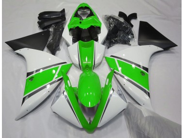09-11 Gloss White and Green R1 Fairings