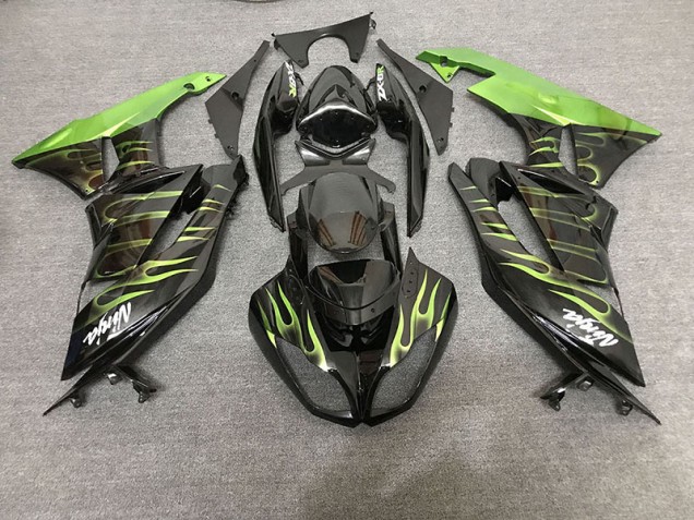 09-12 Gloss Black & Green Flame ZX6R Fairings 09-12 Gloss Black & Green Flame ZX6R Fairings