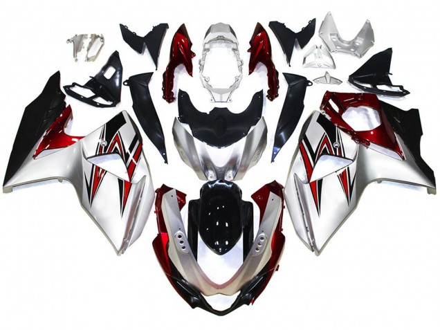 09-16 Silver with Red Hints GSXR 1000 Fairings 09-16 Silver with Red Hints GSXR 1000 Fairings