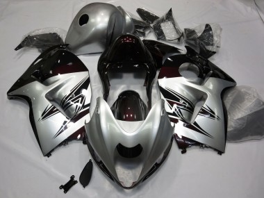 97-07 Silver and Dark Red GSXR 1300 Hayabusa Fairings
