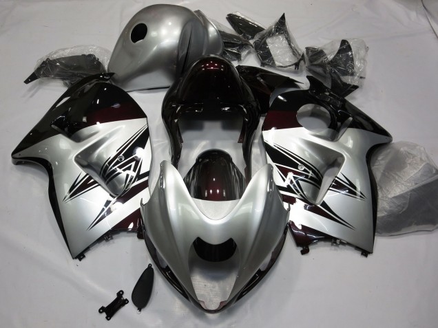 97-07 Silver and Dark Red GSXR 1300 Hayabusa Fairings 97-07 Silver and Dark Red GSXR 1300 Hayabusa Fairings